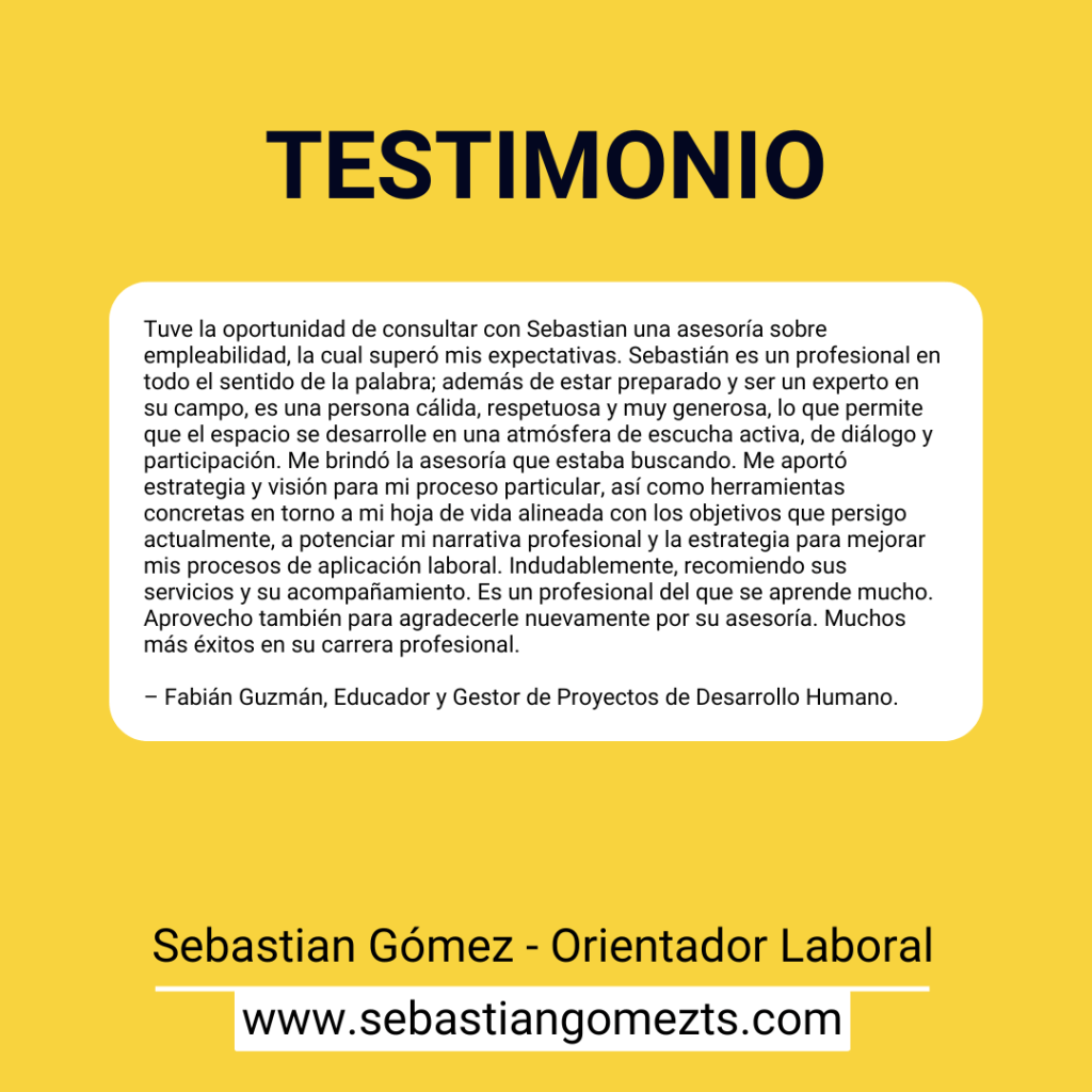 Sebastian Gómez, Trabajador Social y Orientador Laboral